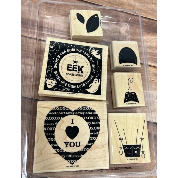 STAMPIN' UP! Sweet Centers Wood Rubber Stamp set Ghost Heart hot air balloon - Picture 1 of 5